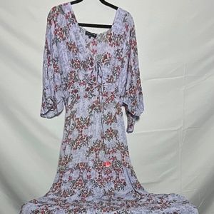 Women's baby blue dress with red flower print, XL